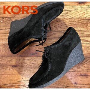 RARE! Vintage Y2K KORS black suede wedge booties, 9